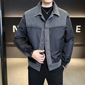 新标90 2025翻领拼接牛仔休闲宽松加厚保暖羽绒服外套5807-P295图片