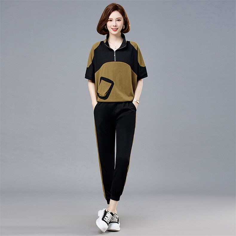 时尚运动套装女2025年夏季新款女装韩版宽松休闲八分阔腿裤两件套,女装套装/套裙,依如秀(原杭风阁)