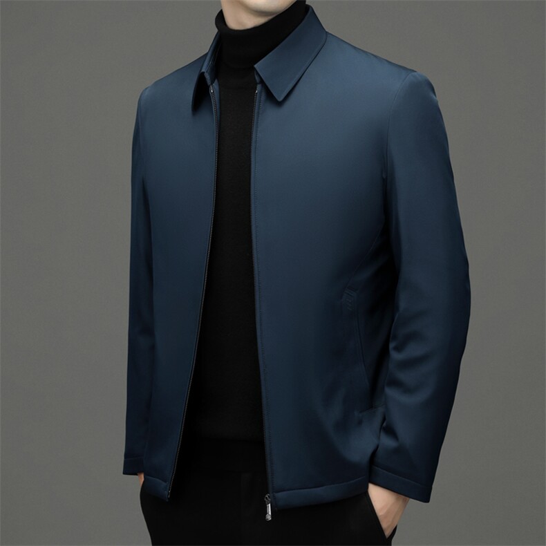 新款翻领纯色羽绒服男中年爸爸装商务休闲冬季厚款保暖白鸭绒外套，男装羽绒服，电商B212（原钱塘6029）