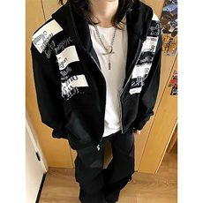 高品质春装新款美式高街潮牌解构设计休闲连帽卫衣男女慵懒风外套，女装短外套，电商A486