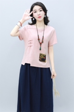 气质时尚韩版甜美纯色优雅简约T恤圆领2021年夏季中长款，女装T恤，雪樱依海