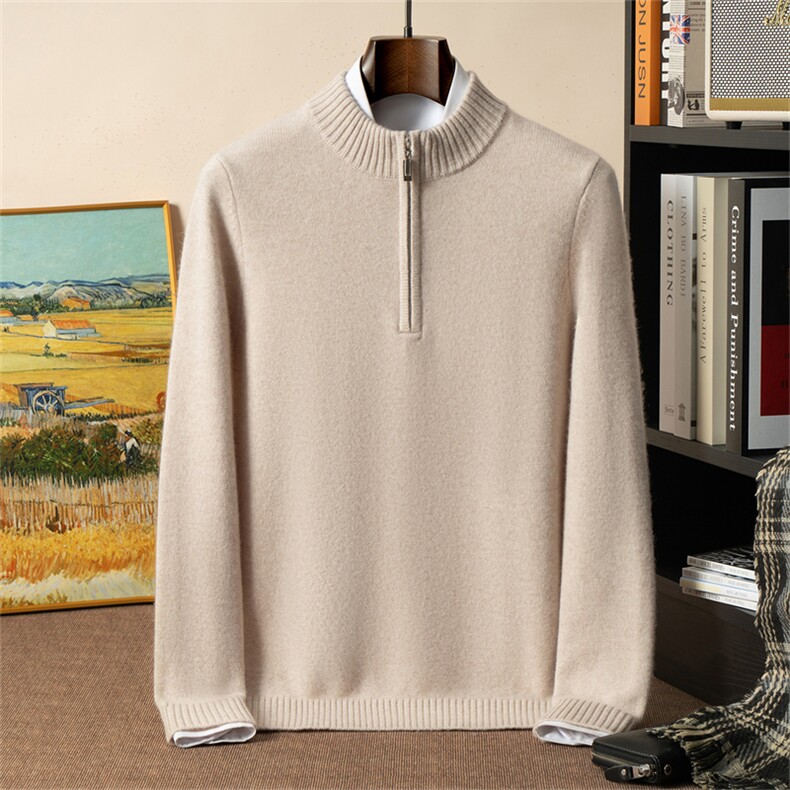 2025年秋季新款七针双股加厚半拉链针织男士羊绒衫时尚休闲通勤，男装羊绒套衫，星纬羊绒