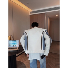 春秋皮衣夹克男女炸街拼接赛车服高级感宽松垫肩外套LJK8571-P75，男装皮衣，星座1008