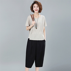 2024年夏季新款潮休闲套装女宽松显瘦气质减龄两件套装哈伦裤子棉，女装套装/套裙，简韵佳