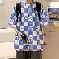华夫格印花松休闲短袖T恤港风五分半截袖XFT221-P30控48，男装T恤，电商B370