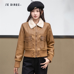 加绒皮衣女2024秋冬新款小个子加厚短款洋气机车服皮夹克棉衣外套图片