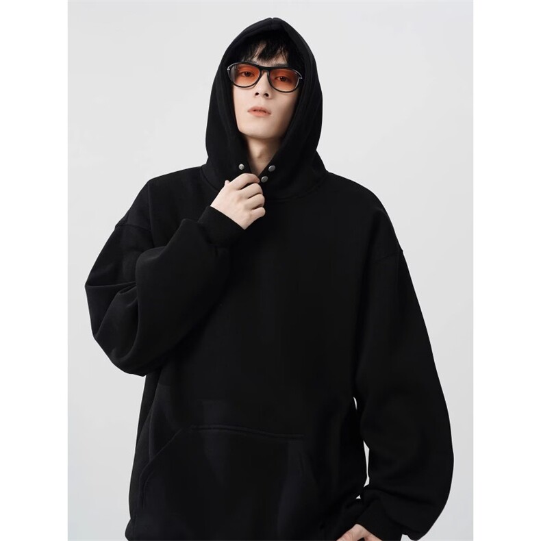 重磅纽扣连帽纯色卫衣男女秋冬潮牌宽松加厚外套百搭帽衫W08,女装短外套,星座516A