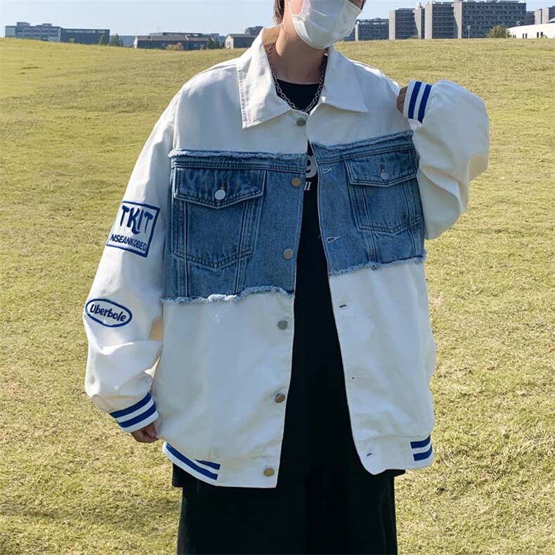 牛仔拼接刺绣棒球服夹克男春秋季新款情侣vintage外套W5581-P62,男装夹克,星座512-2