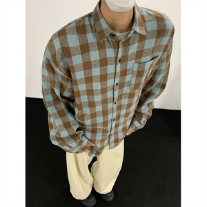 现货~磨毛加厚格子大码长袖衬衫 C5899/特P25 咖啡图片