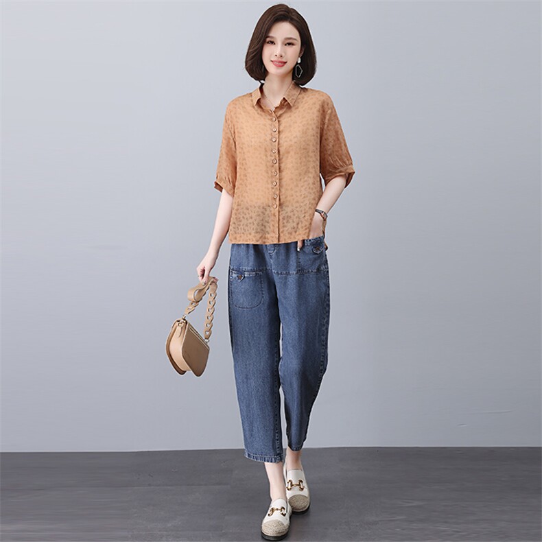 时尚休闲女装套装夏季宽松显瘦牛仔裤两件套,女装套装/套裙,悦见她