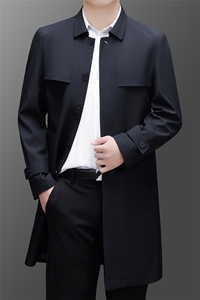 Z5530秋季新款男士中长款腰带翻领风衣商务领导服男装纯色外套图片