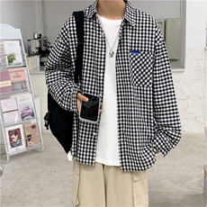 原宿新款衬衣格子衬衫男长袖宽松港风韩版ins百搭上衣W1091-P33，男装衬衫，星座512-2