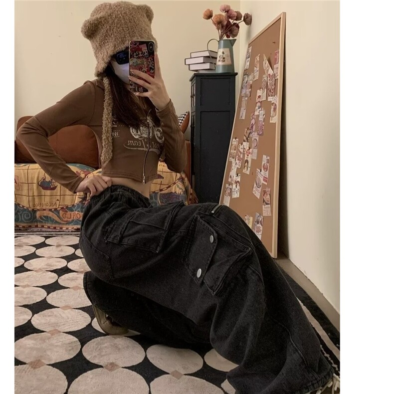 百搭潮流新款气质甜氧少女潮多口袋工装牛仔裤简约日系ins流行,男装牛仔裤,星座506A
