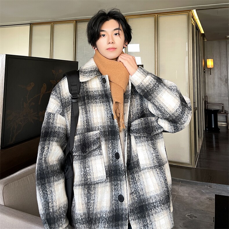 毛呢大衣oversize宽松大口袋呢子韩版潮男士夹克A071-JK107-P108，男装毛呢大衣，电商A071