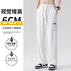 高品质春款男休闲裤条纹贴标直筒宽松冰丝坠感长裤K010P40，男装休闲裤，星座1013-1