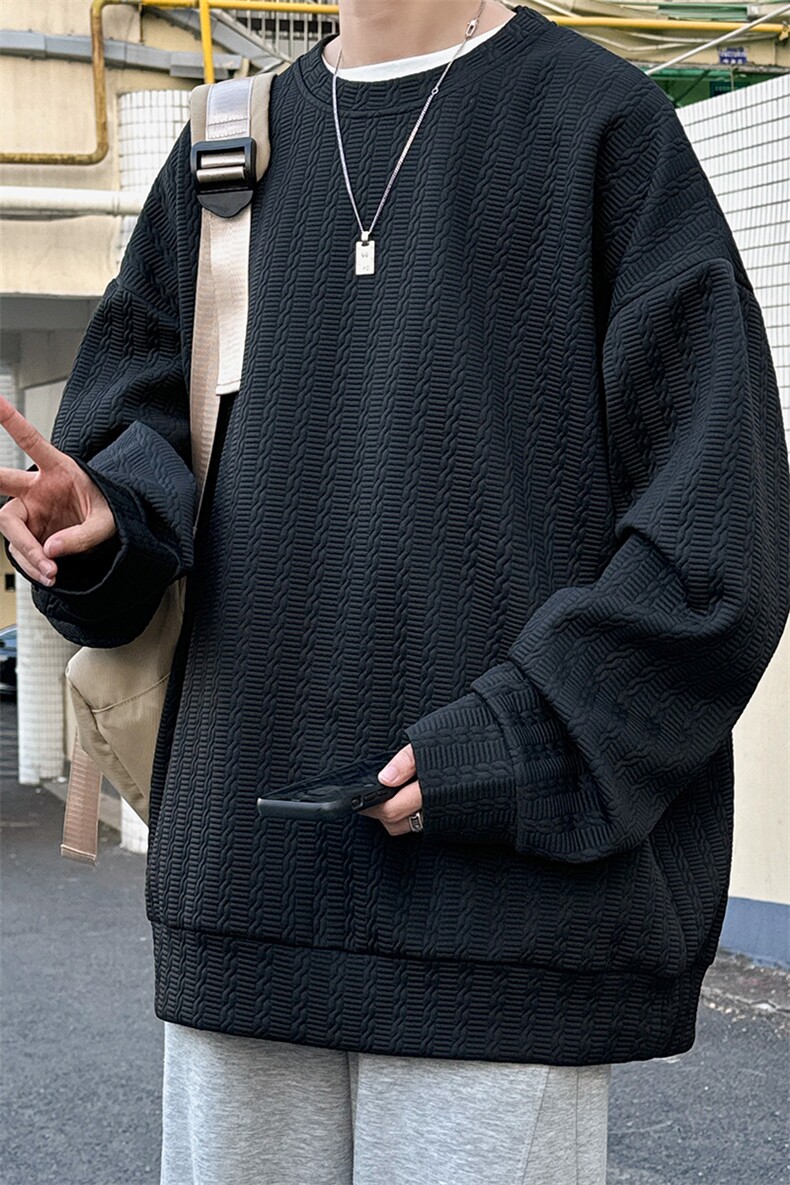W9003/P35春装新款现货提花卫衣男长袖T恤大码宽松圆领上衣外套,男装T恤,电商A141