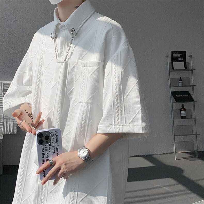 现货CS1126-特P38小众肌理感设计感大码衬衫男（含领带可拆卸）,男装衬衫,电商A059