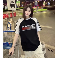 抖音得物品质二开240克宽松纯棉美式潮牌插肩三杠织带短袖T恤，男装T恤，电商A486-1