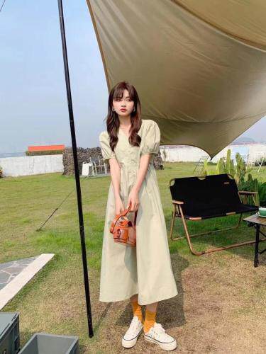 2021夏季韩版新款全棉成衣砂洗连衣裙，女装连衣裙，程稀