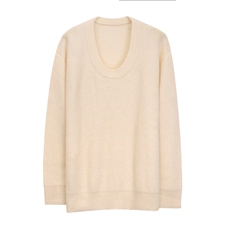 欧货秋冬软糯纯山羊绒衫女毛衣U型圆领加厚针织宽松套头打底衫，女装羊绒衫，织绒羊