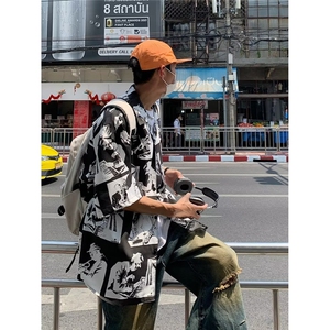 短袖花衬衫男士夏季薄款上衣中式花奔满印翻领寸衫印花CS2235图片