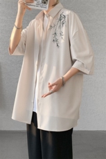 短袖衬衫男夏季新款新中式宽松大码冰丝新中式衬衣CS3301-P32，男装衬衫，星座214-3