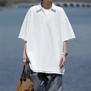 8XL-M假两件V领短袖t恤男夏翻领半袖宽松重磅华夫格大码DT001P40图片