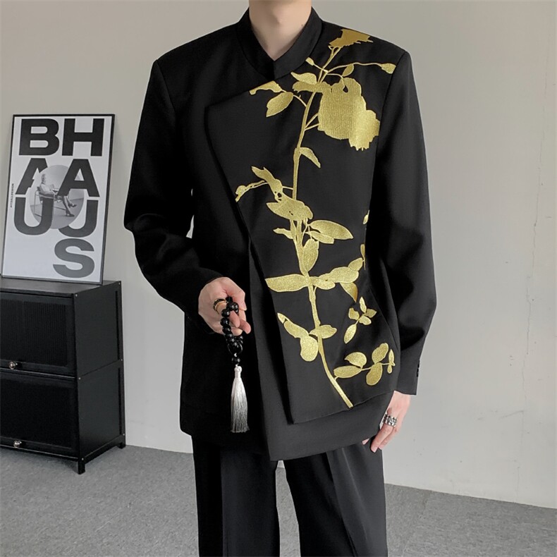明星同款新中式重工刺绣立领西服男士刺绣中山装西装结婚登记外套,男装西服套装,星座909
