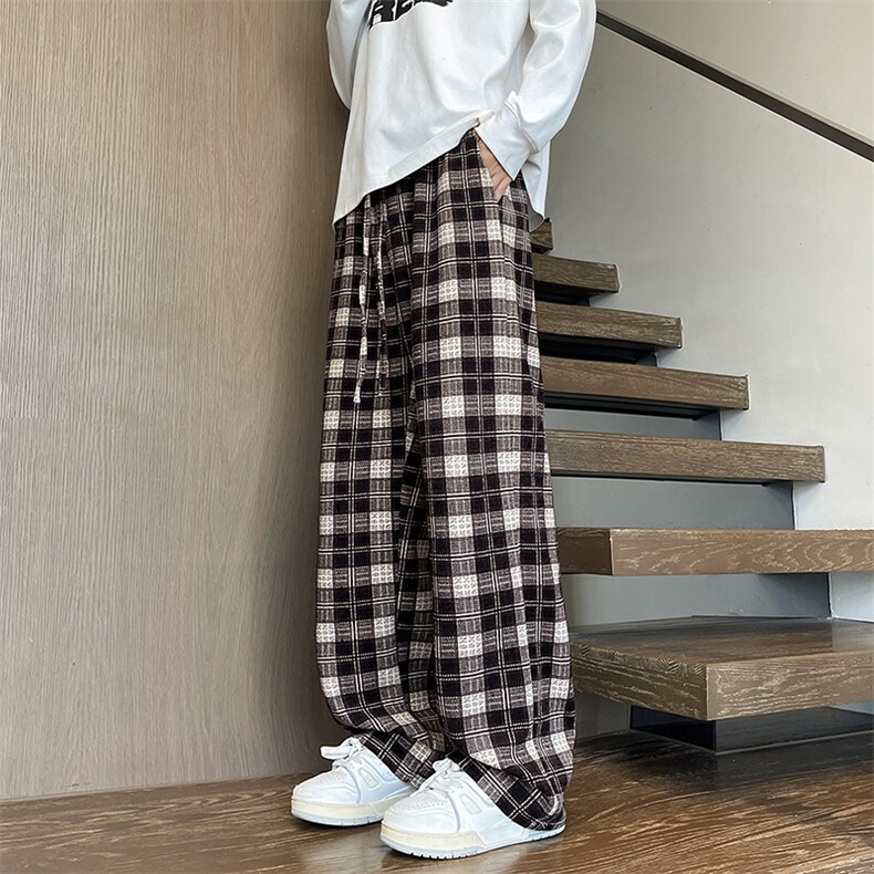 YK86118-P40聚酯纤维黑白格子毛呢休闲裤男款秋冬季阔腿裤,男装休闲裤,电商A086-1