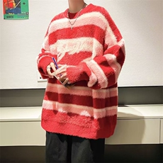 嘻哈美式条纹针织衫男冬季刺绣毛衣宽松潮流慵懒风外套MZ136-P65，男装针织衫/毛衣，星座412-3