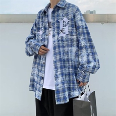 春季高街格子衬衫男长袖2025款美式潮牌衣服男士衬衣外套男生，男装衬衫，星座410-7