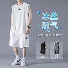 薄款夏季潮流舒适休闲清凉抗皱冰丝运动套装透气TZ83-特批68控109，男装休闲套装，星座718