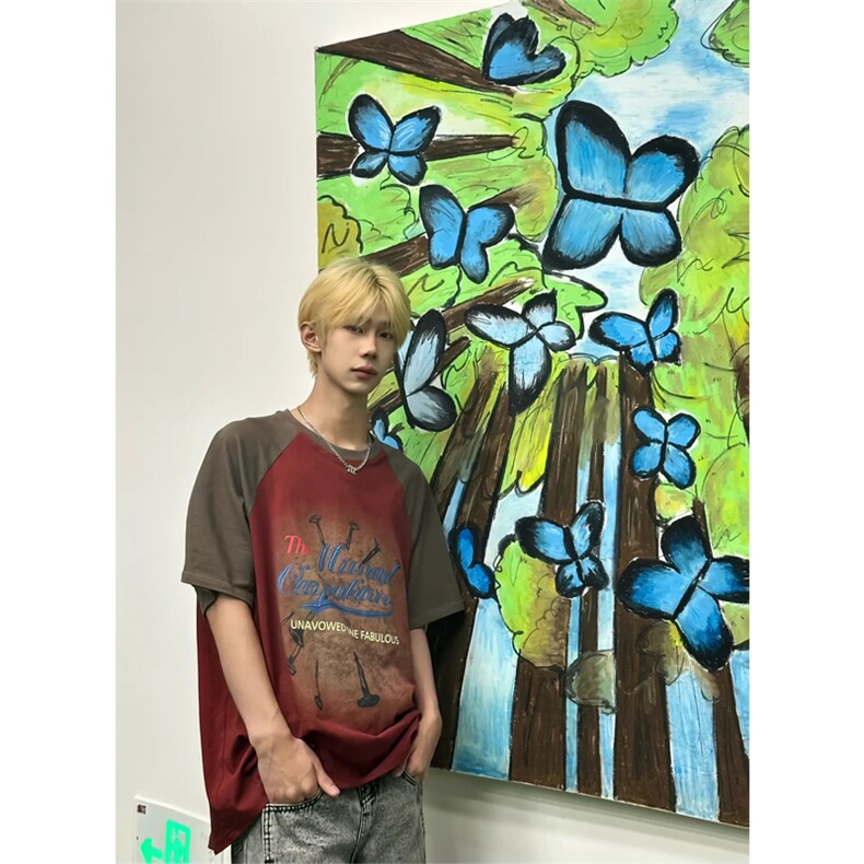 网图有货美式复古美拉德氛围感情侣短袖T恤男女宽松上衣A654-P38,男装T恤,星座1505