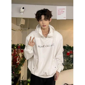 潮牌小众解构亮片连帽卫衣双层高领金属纽扣褶皱上衣男 W302,男装卫衣,星座1116A（原606A-3）