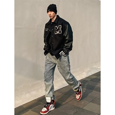 W10314-P65网图现货文艺棒球服外套宽松复古夹克简约潮流原宿，男装夹克，星座1608