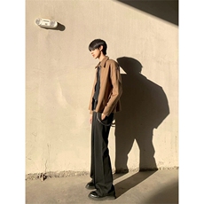 美式cleanfit立褶微喇西裤男女显高显瘦直筒垂坠感休闲裤K319-P45，男装休闲裤，星座1004-3