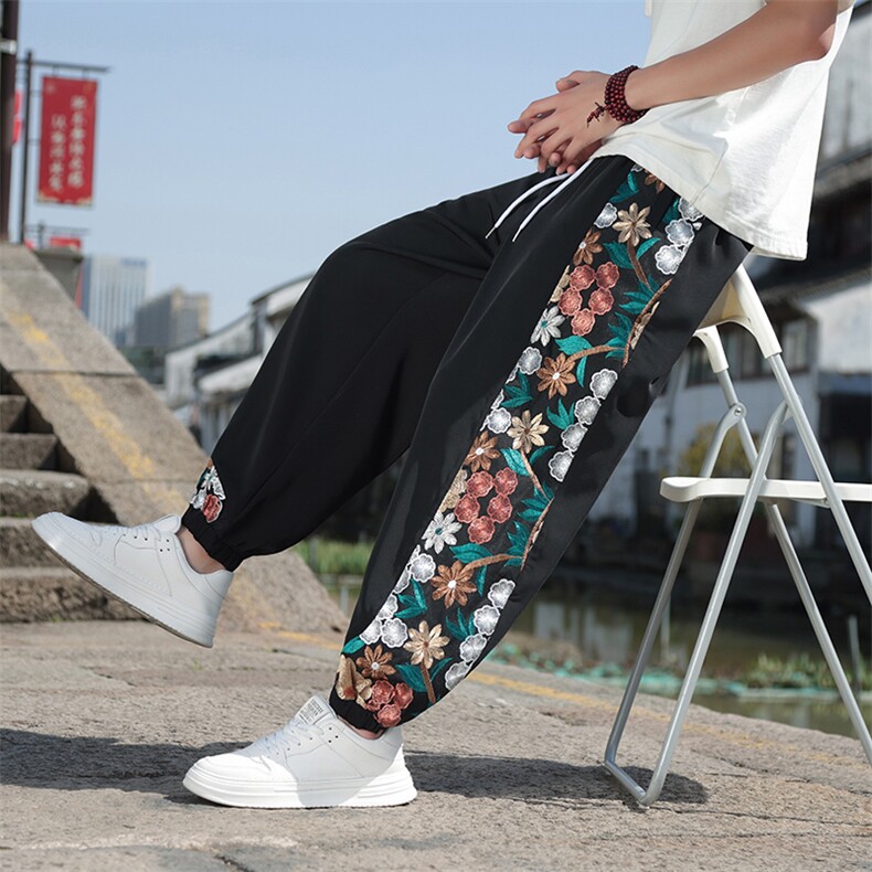 2025新中式潮刺绣男休闲裤冰丝宽松束脚运动裤休闲长裤019-p70，女装休闲裤，星座816A（原B366）
