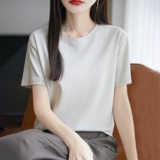 夏季新款简约圆领短袖女宽松百搭显瘦时尚休闲上衣，女装T恤，羊秋羊绒