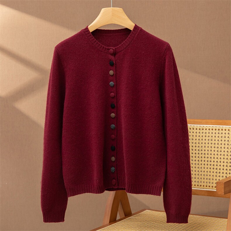 高级感xi羊毛针织开衫毛衣外套女秋冬圆领小个子短款外搭上衣，女装针织衫/毛衣，佰旭羊绒