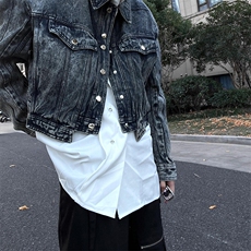 美式复古重工拼接短款牛仔外套机车服夹克衫JK8863特P88，男装工装外套，星座908-1