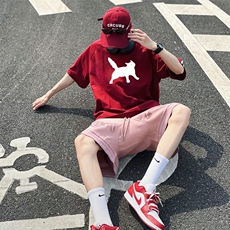 抖音得物高品质二开240克宽松纯棉美式潮牌三条杠织带短袖T恤，男装T恤，电商A486