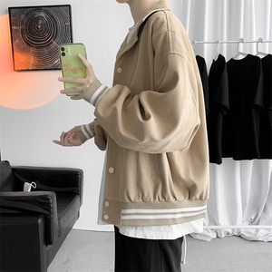 卡其色美式复古翻领棒球服男韩版宽松夹克外套男JK702-P105图片