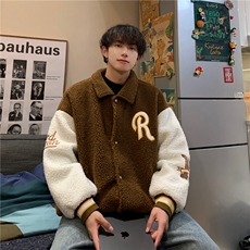 特P75秋冬羊羔毛毛巾绣保暖外套男冬季港风宽松拼接YG256，男装棉衣，电商B370