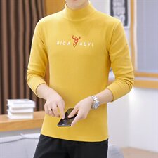 冬季半高领双面绒刺绣小鹿卫衣男加绒加厚保暖打底衫长袖黄335P28，男装卫衣，星座1207