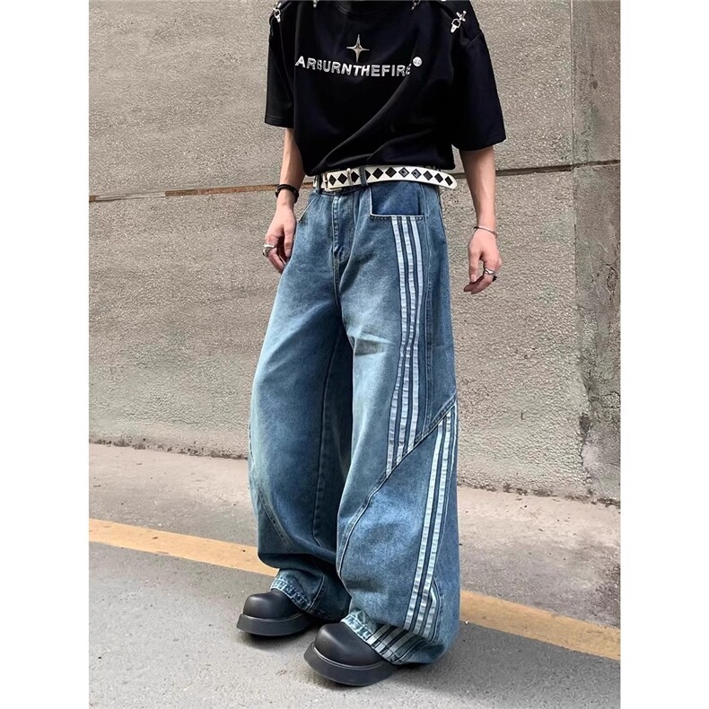 美式复古高街牛仔裤男女秋季新款宽松垂感弯刀休闲裤N39-P57，男装牛仔裤，星座208-5