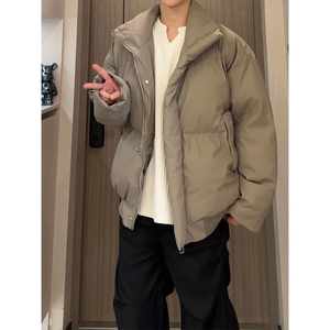 立领PU皮棉服宽松休闲百搭高级感棉衣纯色保暖外套MD8808-特价P70图片