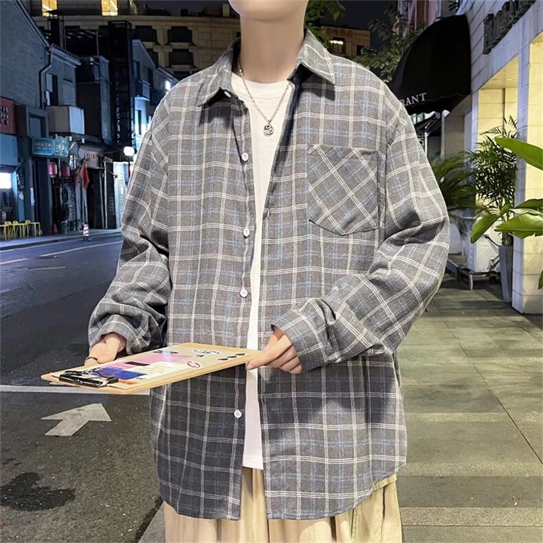 男春季衬衫港风日系格子长袖衬衫CG037P30,男装衬衫,星座1116-2