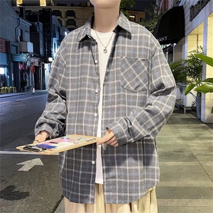 男春季衬衫港风日系格子长袖衬衫CG037P30图片