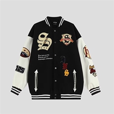 简约时尚潮牌情侣美式男女款毛巾刺绣棒球服宽松休闲夹克外套，男装夹克，星座715-4