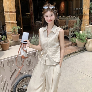 《现货好数据》26夏天丝亚麻老钱风套装女RF2B153-7018-P190-K308